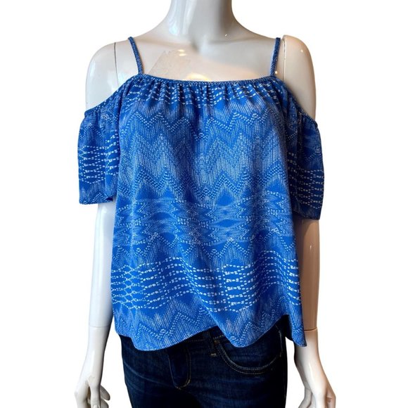 Veronica M Women Off Shoulder Strap Layered Camisole Blouse Top Chevron Blue XS - Picture 1 of 6
